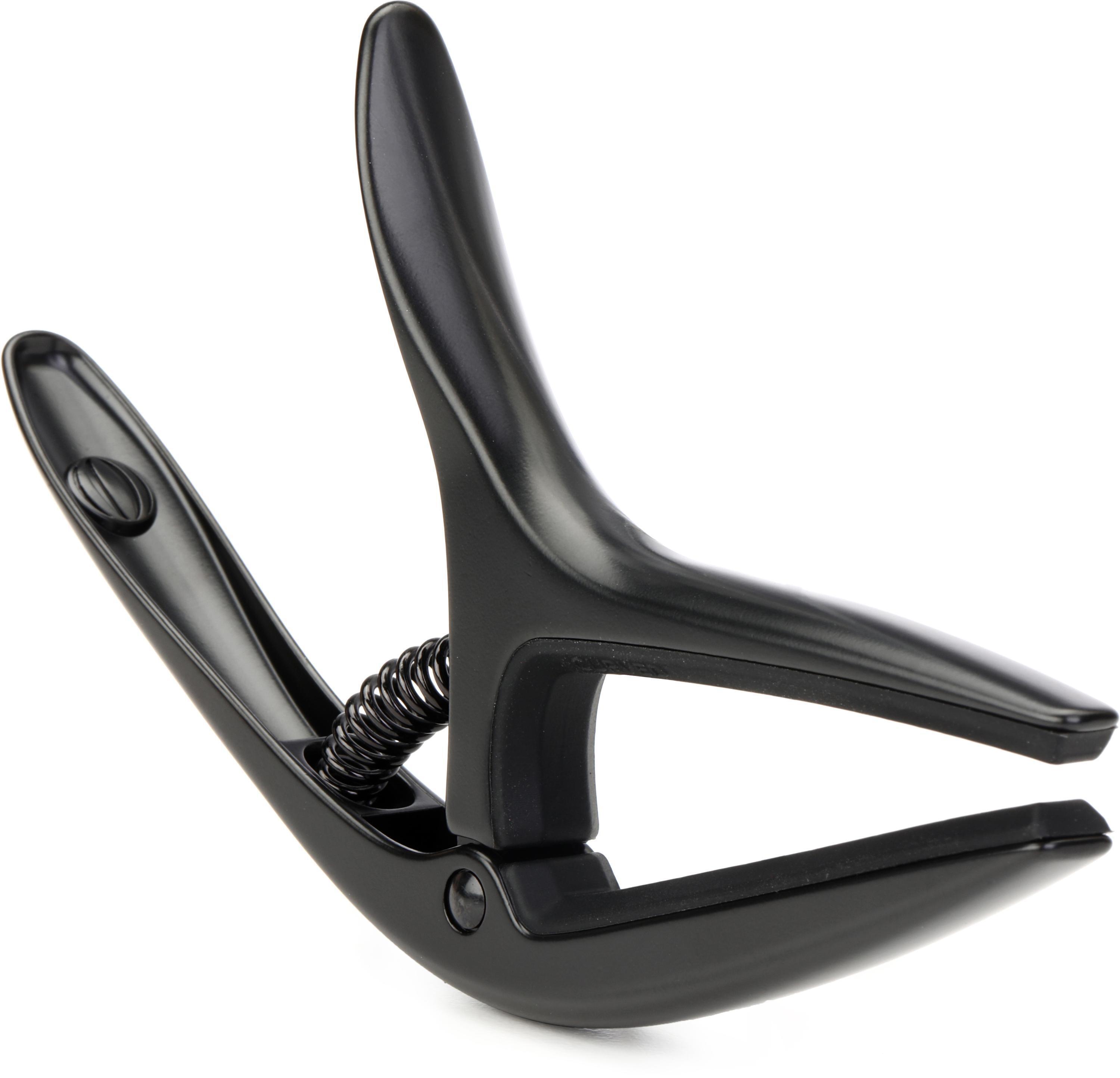 Black Ernie Ball Axis dual-radius spring guitar capo